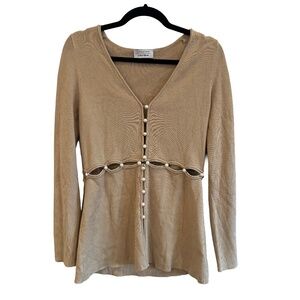 & Other Stories Beige Pearl-Button Long Sleeve Top Small